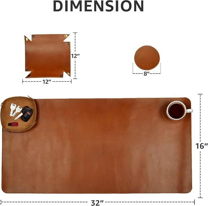 LEATHER VILLAGE Real Leather Desk Pad 3mm Thick Double Layer Desk Mat Tan | 32''x16'', Cover Blotter Large Full Grain Protector for Keyboard, Mouse & Laptop, Office Table Mat & Desktop Accessories