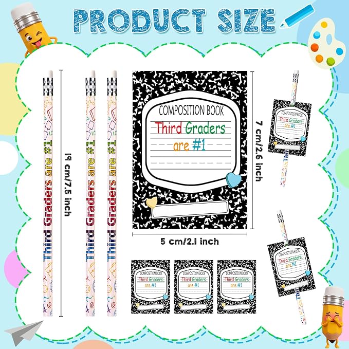 Tenceur 48 Set Back to School 3rd Graders Pencils & Cards Gifts Bulk