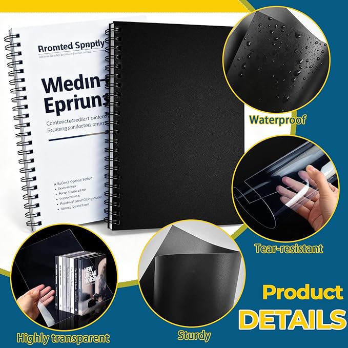 72PCS Binding Covers and Backs Set, 8.5 x11 Inch Clear Book Cover | 36Pcs 8mil Clear PVC Binding Cover, 36Pcs 12mil Black Poly Cover, Letter Size, Un-Punched, Square Corners, for Office