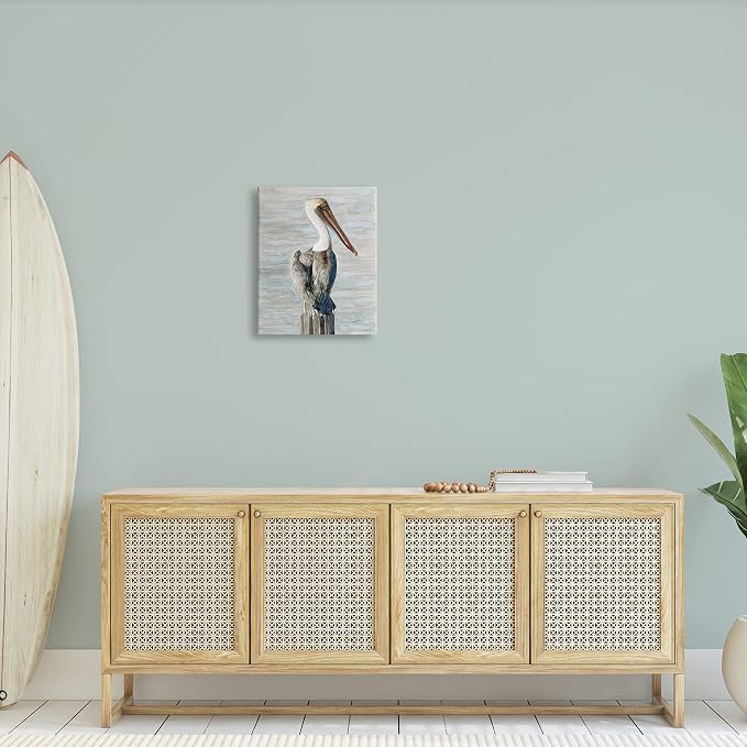 Long Beak Pelican Coastal, 16 x 20 Inch Canvas Wall Art | Stupell Industries · By Stellar Design Studio · Ready to hang · Coastal bird decor for living room or office · Made in USA
