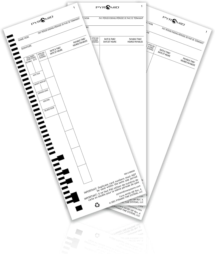 Pyramid Time Systems 44100-10F English and French Time Cards - 100 Pack