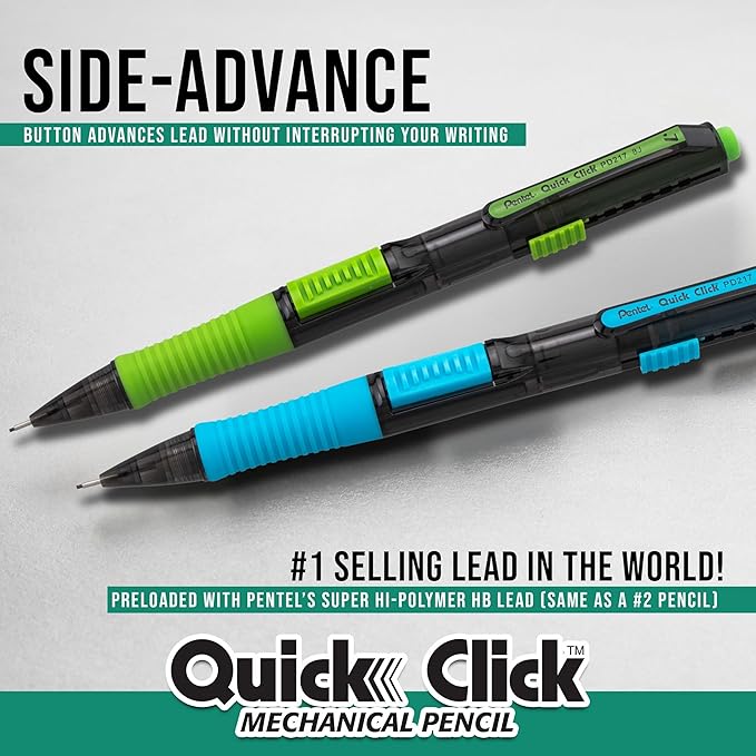Pentel Quick Click Pop Mechanical Pencil, (0.7mm), Medium, 2 Eraser Refills, Pack of 4 (PD217ALEBP4)