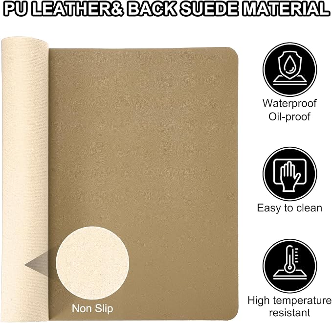 Patikil Desk Mat, 48"x17" Non-Slip Waterproof PU Leather Desk Pad, Dual Sided, Gold Tone