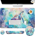 Keyboard Mouse Pad Set, 4 in 1 Desk Mat Set, Sea Turtle Cute | Ocean Large Mousepad+Keyboard Wrist Rest+Mouse Wrist Rest+Coaster Ergonomic Design for Home Office Computer