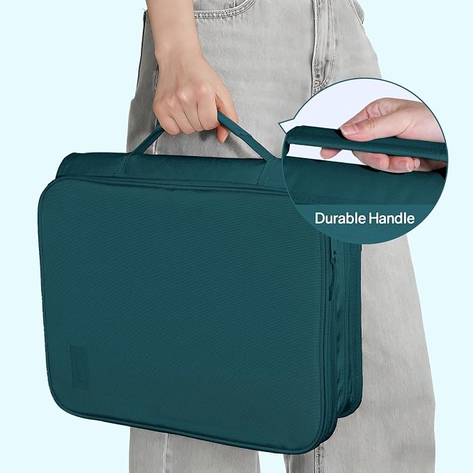SUNEE Zippered Binder Bag with Handle, 2-Inch 3-Ring O-Ring, 500-Sheet Capacity, Includes Zip Pocket, 5-Tab Expanding File Folder, Multi-Pocket Organizer Binder for Middle School, Dark Teal-Green