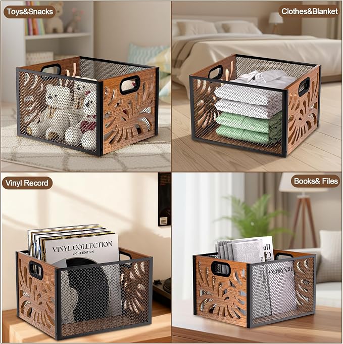 Wood File Box,Hanging File Organizer,File Storage Box Bin for Letter Size | Decorative Filing Boxes Bin, Portable Desktop Files Folder Organizer for Home Office School Desk Cabinet