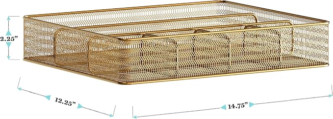Martha Stewart Ryder Mesh Metal 6-Compartment Drawer Organizer, Gold | Steel Mesh, Gold Finish