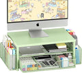 Desk Organizers and Accessories, Computer Monitor Stand Riser with Drawer and 2 Pen Holders, Printer & Laptop Stand, Office Desk Accessories & Workspace Organizers for Home Office Supplies, Green