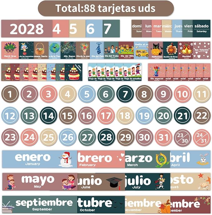 Boczif Monthly Calendar Pocket Chart for Classroom(Spanish Black)