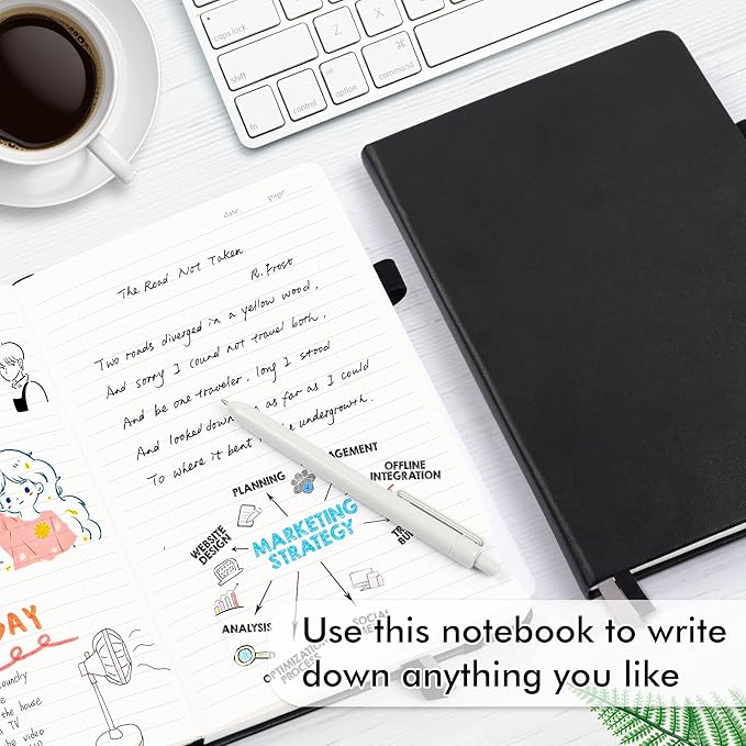 12 Pack Notebooks Journals Bulk with 12 Black Pens, Feela A5 Hardcover Notebook Classic Ruled Journal Set with Pen Holder for School Business Work Travel Writing, 120 GSM, 5.1”x8.3”, Black