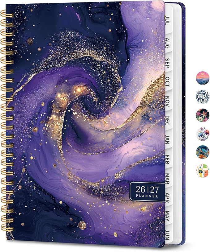 Planner 2026-2027, Academic Year Monthly & Weekly Planner Caledndar, July 2026 - June 2027, Hardcover Large Planning Agenda Book with Tabs for School Office Supplies, 6.3" x 8.5" - Cosmic Amethyst