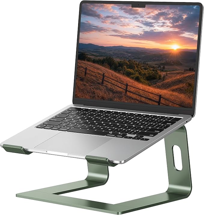 SOUNDANCE Laptop Stand, Aluminum Computer Riser, Ergonomic Laptops Elevator for Desk, Metal Holder Compatible with 10 to 15.6 Inches Notebook Computer, Green