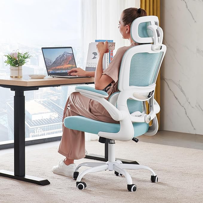 TRALT Office Chair Ergonomic Desk Chair - Gaming Chair with Lumbar Support | 330 LBS Home Office Desk Chairs with Headrest, Reading Chair with Flip-up Armrests, Comfortable Computer Chairs (1, Blue)