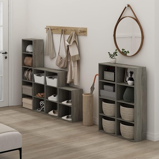 Furinno LUDER 2-Tier Book Shelf, Open Shelves Bookshelf, French Oak | 9 x 16 x 21, Closed Back, Modern Bookcase, for Living Room, Bedroom, Home Office