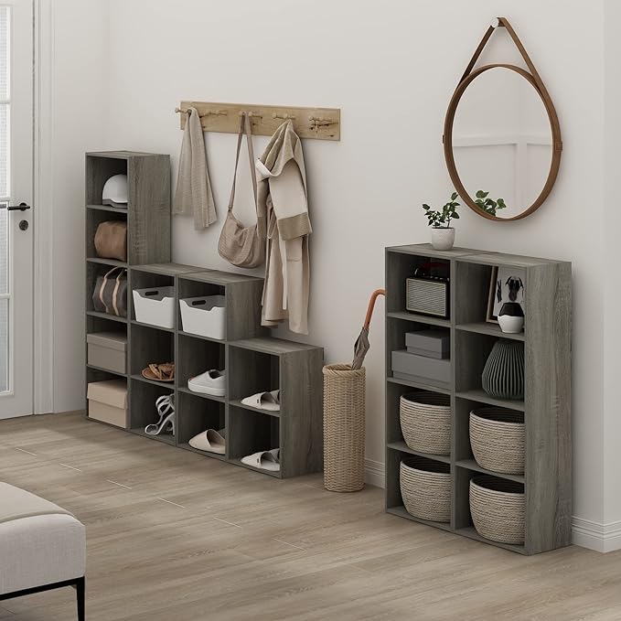 Furinno LUDER 4-Tier Book Shelf, Open Shelves Bookshelf, French Oak | 9 x 15.6 x 41.7, Closed Back, Modern Bookcase, for Living Room, Bedroom, Home Office