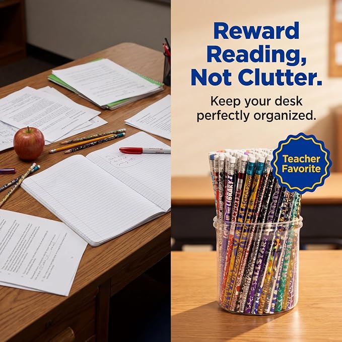 Anderson's Reading Pencil Tub, Fun & Colorful Pencils, Perfect for School Supplies, Classroom Rewards, Creative Writing, Party Favors, and Motivational Gifts