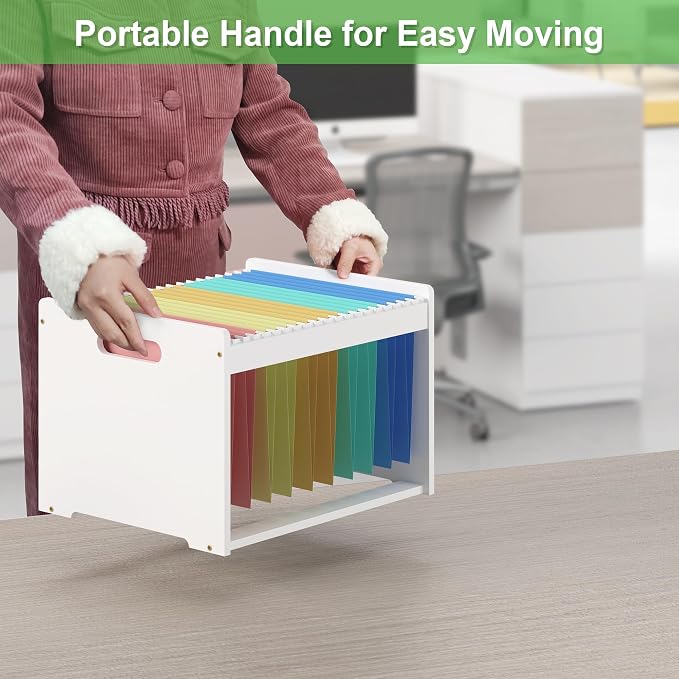 Bamboo Hanging File Box Organizer, Wood File Folder Storge, 2 Pack, White