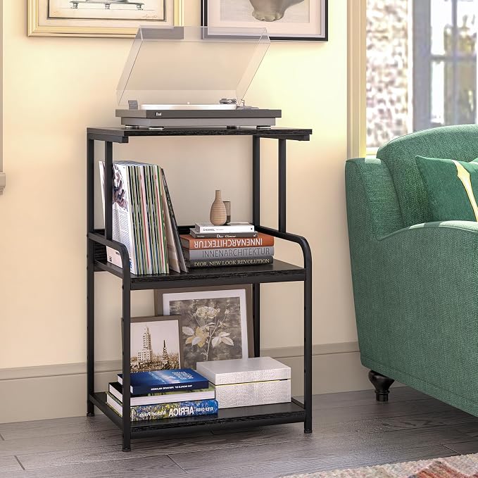 Arbuxzuy Printer Stand with Storage Shelf,3 Tier Printer Cart with Wheels,Mobile Printer Table for Home Office,Stands for Heat Press Scanner Fax,Industrial Style (Black)