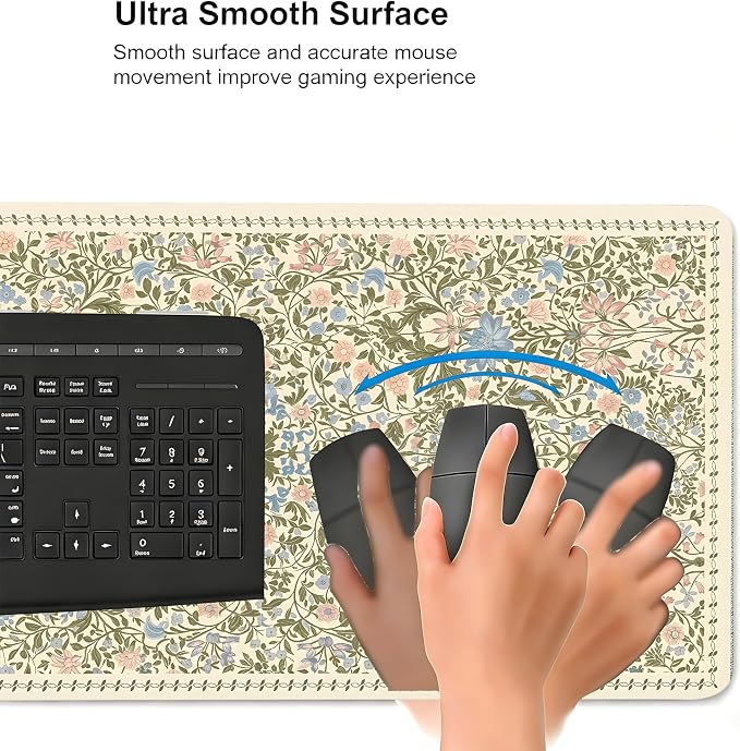 Cute Floral Aesthetic Daisy Gaming Mouse Pad, Pink Rug Desk Mat with Anti-Slip Base & Stitched Edges, Computer Keyboard & Laptop Pad, 35.4" x 15.7" in in Workstation Accessories