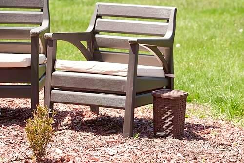 Superio Mini Trash Can with Foot Pedal Small Outdoor Garbage Can with Lid, 1.5 Gallon Plastic Waste Basket for Bathroom, Bedroom, Kitchen, Office, Patio (Wicker Brown 6 QT.), 2 Pack