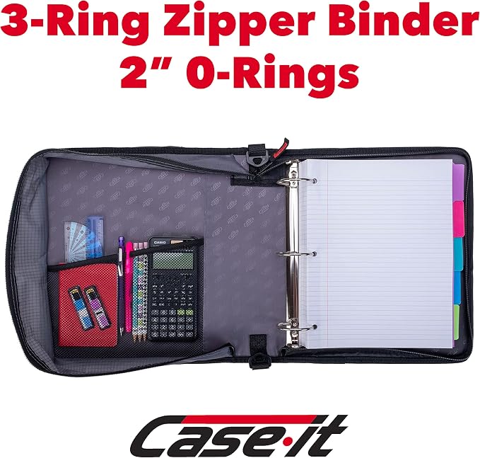 Case-it School Zipper Binder | 2" O-Rings | 400-Sheet | LT-007 Mint Blue | Universal, 13-Inch Laptop/Tablet Padded Pocket, Multiple Storage Pockets, Shoulder Strap, School & Office Organizer