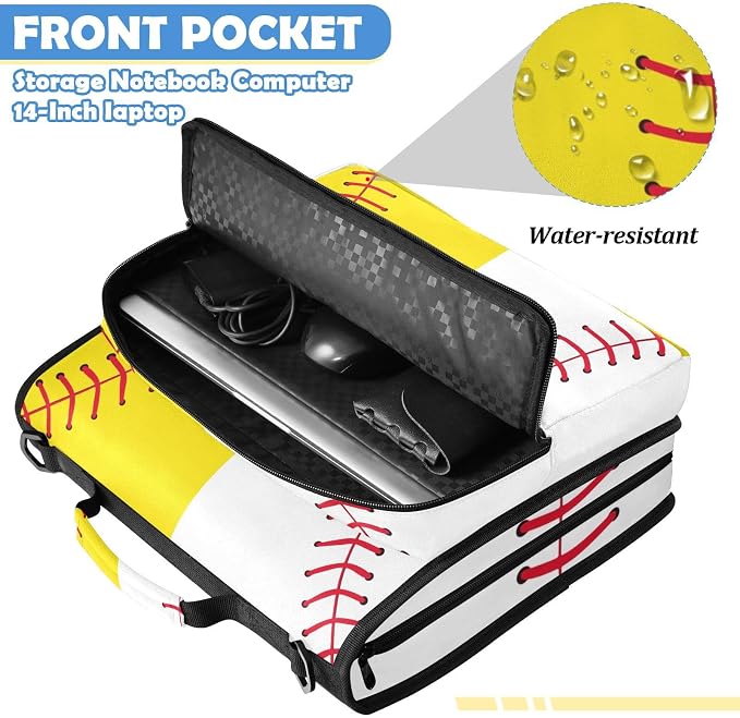 Baseball Softball Zipper Binder File Organizer Bag 3 D-Ring | with Shoulder Strap, Holds 500 Sheets & 14in Laptop, 3 Ring Binder for Office Supplies