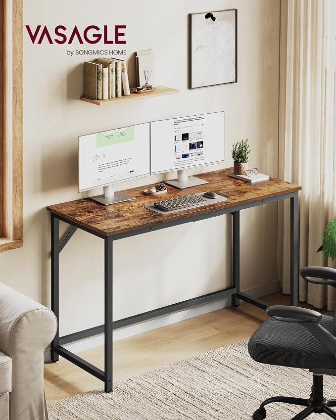 VASAGLE Computer Desk, Office Work Desk, 47.2 x 19.7 x 29.9 Inches | For Study, Bedroom, Home Office, Living Room, Rustic Brown and Black ULWD212K101