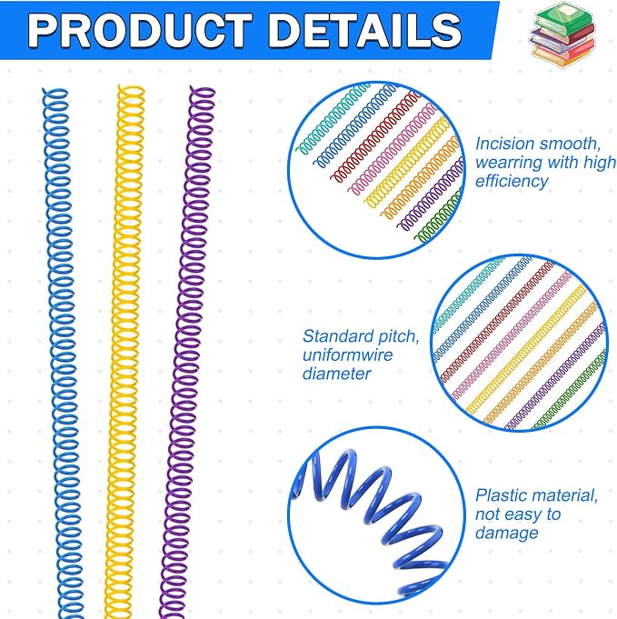 120 Pack Plastic Spiral Binding Coils Binder Binding Spirals Rings 1/4 Inch Spiral Binding Wire Combs Spines Coils, 4:1 Pitch (1/4 Inch,Multicolor)