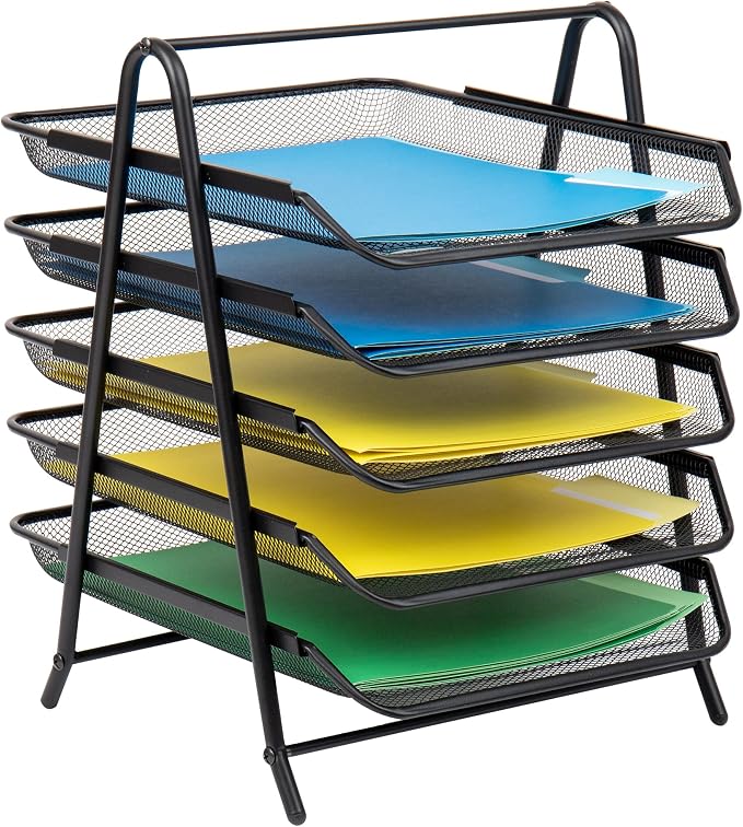 Mind Reader Paper Tray and File Folder Set, Desktop Organizer, Storage, Office, Metal Mesh, 11.75"L x 14"W x 14.5"H, Black