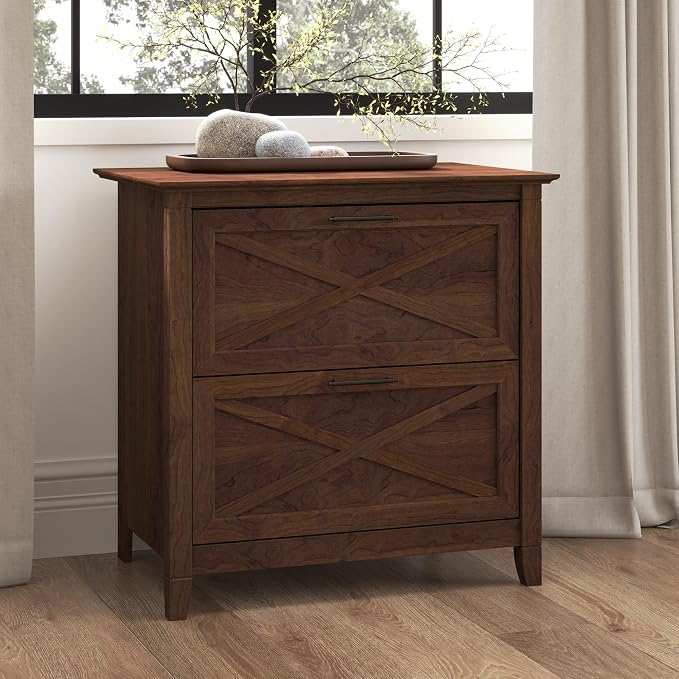 Bush Home Key West 2 Drawer Lateral File Cabinet in Bing Cherry, Document Storage for Home Office, Accent Chest with Drawers