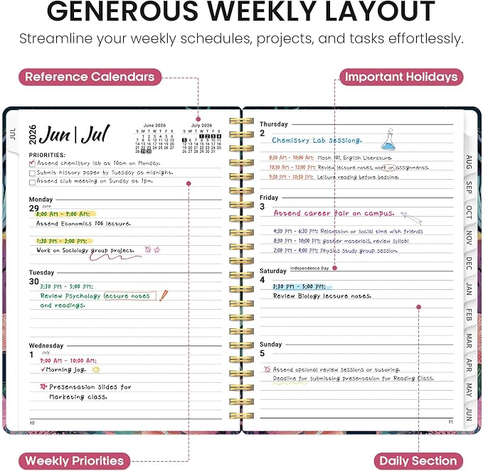 Taja Planner 2026-2027, Jul 2026-Jun 2027 Monthly & Weekly Calendar Planner | 8.5" x 11", Hardcover Academic Calendar, Teacher Student Agenda Book with Tabs, School Office Supplies, Jellyfish