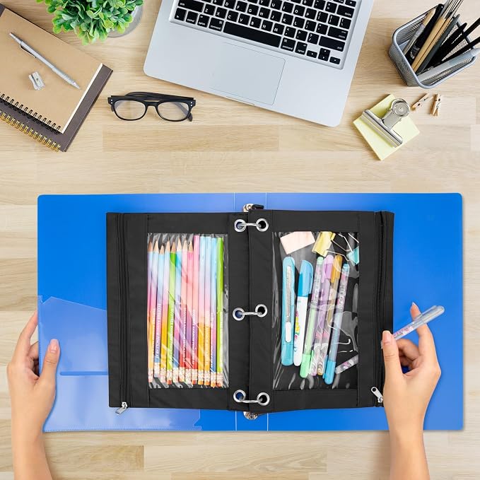 IKAYAS 5 Pack Pencil Pouch for 3 Ring Binder with Zipper, Black | Pencil Pouches Pencil Bags for Classroom bulk Pencil Box Pencil Case for Storing School Students Teacher Supplies