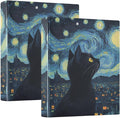 Starry Night Art Black Cat Binder 3 Ring 1.5 Inch Binder with Clipboard&Pockets, Hardcover Binders Heavy Duty Large File Folder for Office School Supplies - Holds 200 Sheets, 2 PC