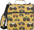 Aslsiy Zipper Binder Bag for Girls Boys Green Monster Trucks Yellow Kids 1.5 inch 3-Ring Binder Organizer with Shoulder Strap for School Office Supplies