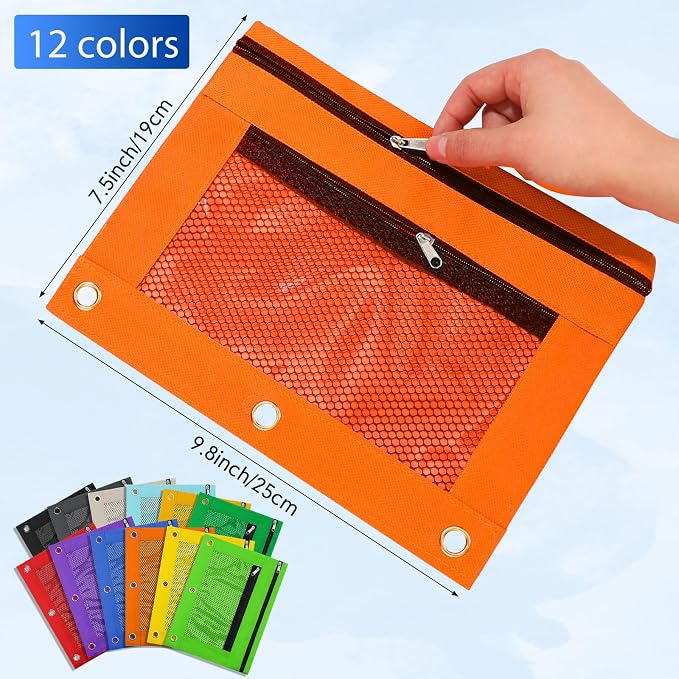 Leelosp 48 Pack Pencil Pouch for 3 Ring Binder,Multi-color | Bulk Mesh Zipper Binder Pouches Pencil Boxes for Classroom Pencils Case Bags for Storing School Students Teacher Supplies