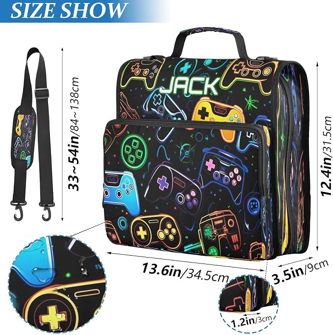 Personalized Video Game Controller 1.5 Inch Zipper Binder with Name | Your selected font will be printed with a matching outline for the best gaming-inspired look.