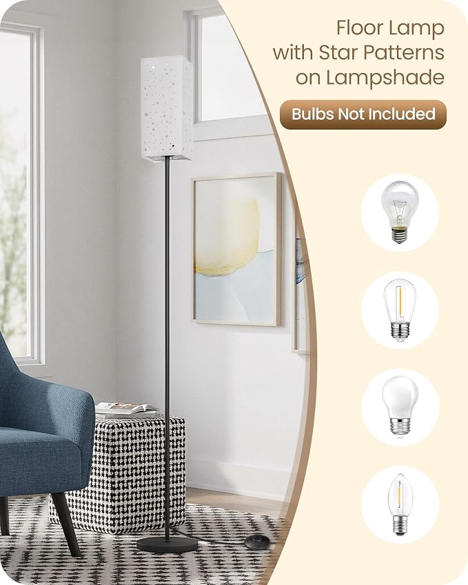 64.6" Floor Lamp, with Foot Switch, Standing Lamp with Sky Stars Design, Modern Freestanding Lamp (Bulb Not Included), for Living Room, Bedroom, Office, ETL Listed,Gray Starry Sky AH07LD05