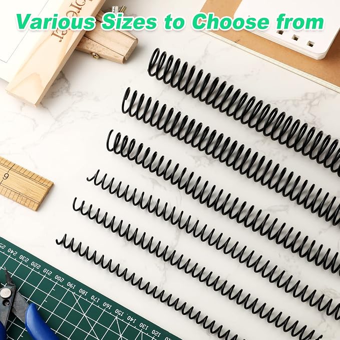 Leinuosen 120 Pack Binder Coils,1/4 5/16 3/8 1/2 5/8 3/4 Inch,Black | Plastic Spiral Binding Coils for Documents, Reports, Notebooks, Compatible with Standard Binding Machines, Office Supplies
