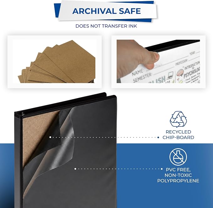 Samsill Durable 0.5 inch 3 Ring Binder, D Ring Binder,100% Recycled Chipboard, Black