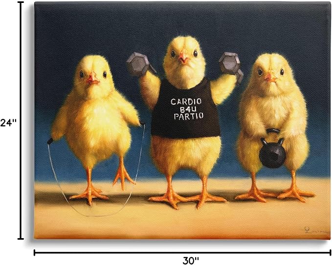 Funny Workout Chicks Animal Humor, 24 x 30 Inch Canvas Wall Art | Stupell Industries · By Lucia Heffernan · Ready to hang · Whimsical novelty decor for home or office · Made in USA
