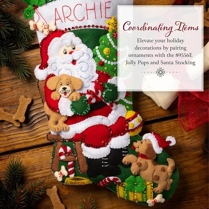 Bucilla Felt Applique 6 Piece Ornament Making Kit, Mischievous Puppies, Perfect for Holiday DIY Arts and Crafts, 89642E