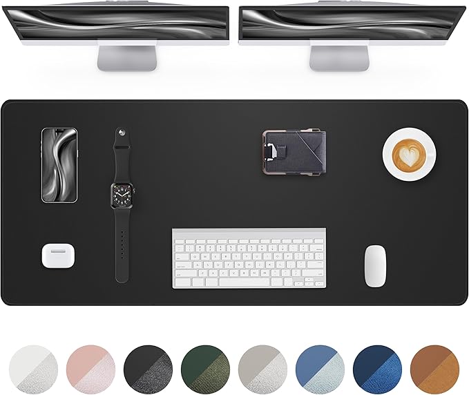 Leather Desk Pad Protector - 48" x 17" Non-Slip PU Leather Large Mouse Pad, Waterproof Desk Blotter Mat for Office and Home (Black)
