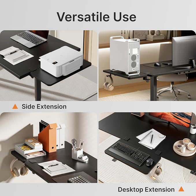 Desk Extender Tray, 24" x 12", with Laptop Holder, Medium, Black | Desk Extension, Clamp on Desk Shelf, Clamp On Keyboard Tray for Office and Home, Workstation Organizer