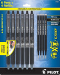 PILOT FriXion Clicker Erasable Pens, 0.7mm Fine Point, Black Ink | Refillable & Retractable Gel Ink Pens Ideal for School, Journaling, & Office Writing, Pack of 6 Black Ink Pens with 4 Refills