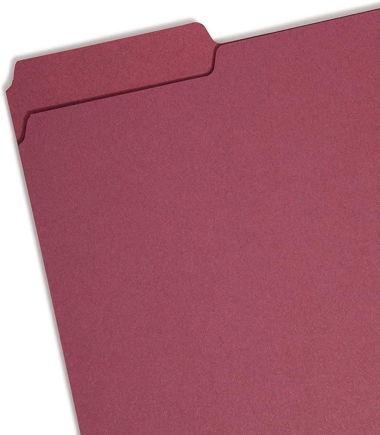 Smead Interior File Folder, 1/3-Cut Tab, Letter Size, Maroon, 100 per Box, Expandable File Folders for Filing Cabinet