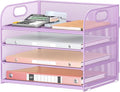 Lavatino 4-Tier Paper Organizer Trays - Purple Mesh File Folder Sorter with Handles, Desk Letter Holder Organizer for Office, Home, School Supplies Storage & Organization