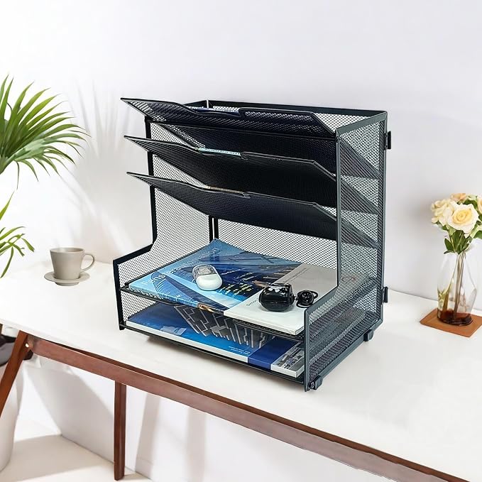 5-Tier Metal Office Desk Organizer,Paper Tray Organizer for Desk,Black | Office Desk Accessories for File Organizer