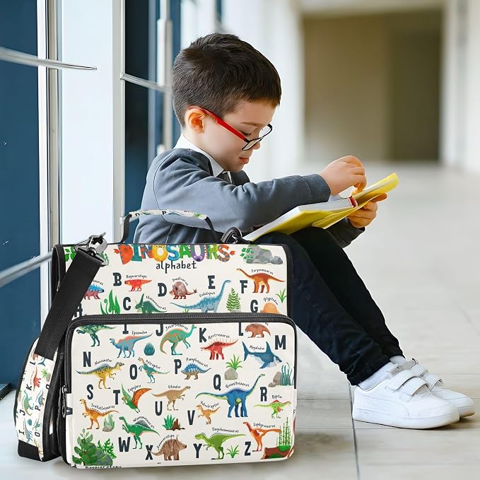 Personalized Dinosaur Alphabet 3 D-Ring Binder Bag Zipper Organizer | Multi-Pocket with Handle and Detachable Shoulder Strap Holds 500 Sheets for School Office Supplies
