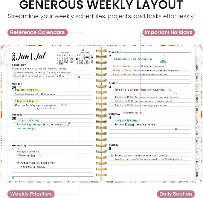 Taja Planner 2026-2027, Jul 2026-Jun 2027 Monthly & Weekly Calendar Planner | 8.5" x 11", Hardcover Academic Calendar, Teacher Student Agenda Book with Tabs, School Office Supplies, Wildflowers