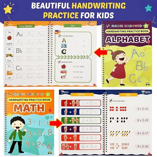 Premium 7 Magic Grooved Writing Practice Kids Books Reusable Hand Writing Practice Book Education Learn Home School Childrens Books Ages 3-8 Preschool